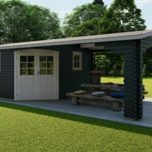 Gartenhaus Holz mit Anbau Blockhaus 3.9x3.9M + 3.9x3.9M 40mm Groningen EB40007L