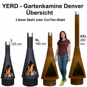 YERD Garten Kamin Corten Denver XL Terrassen Ofen Feuer Stelle Tonne 260 cm