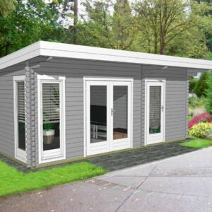 Flachdach Gartenhaus Holz Modern 2-Raum 40mm 5.8x3.9M, Blockhaus, Dorsten 40215L