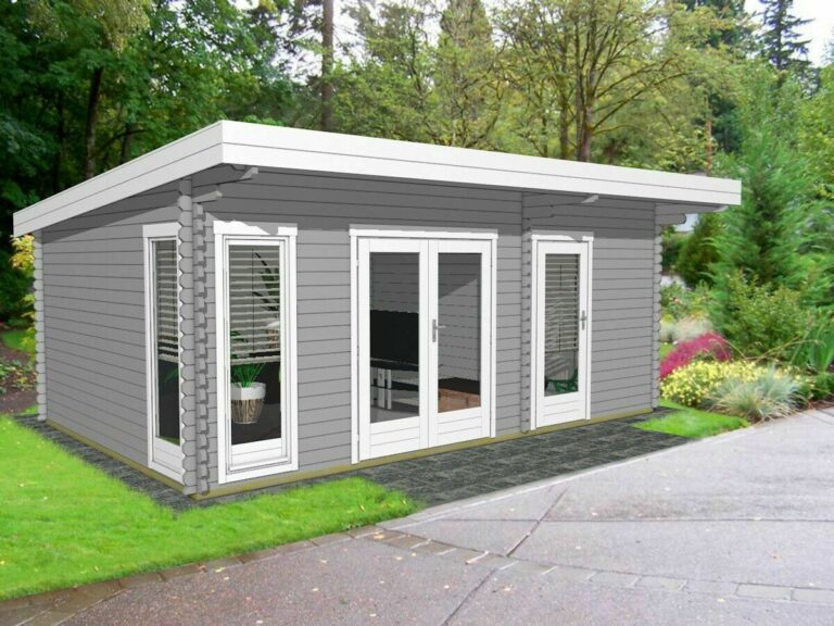 Flachdach Gartenhaus Holz Modern 2-Raum 40mm 5.8x3.9M, Blockhaus, Dorsten 40215L