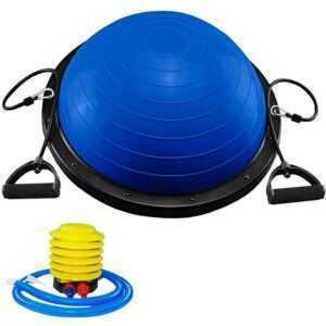 Halbkugel Gymnastikball Kuppel-Ball Trainer 58cm mit Fußpumpe Zugbändern Blau
