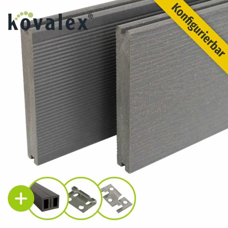 Kovalex WPC Terrassendielen Massiv Holz Diele Komplettset Grau Komplettbausatz