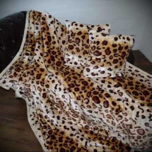 3tlg. Set Kuscheldecke Tagesdecke Leopard Look 160x200cm + 2