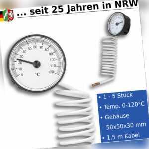 Analog Thermometer Zeigerthermometer Kessel Speicher Ofen mit Fühler 0 - 120°C
