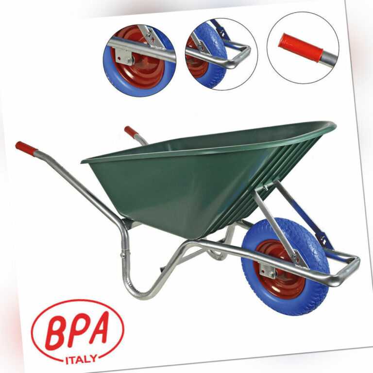 BPA Schubkarre pannensicher Vollgummirad Bauschubkarre Gartenkarre 100l PP Mulde