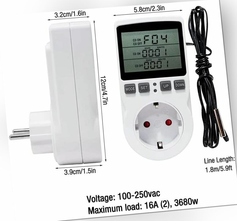 Digitale Thermostat Steckdose Innenthermostat Temperaturregler Schalter & Fühler