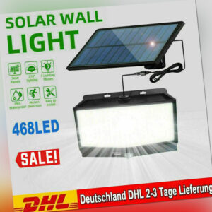 468 LED Solarleuchte Solarlampe mit Bewegungsmelder Außen Fluter Sensor Strahler