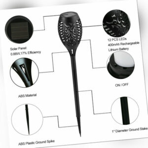 Solar Fackel 4er Set LED Solarleuchte Garten Beleuchtung Licht Lampe Flamme DE