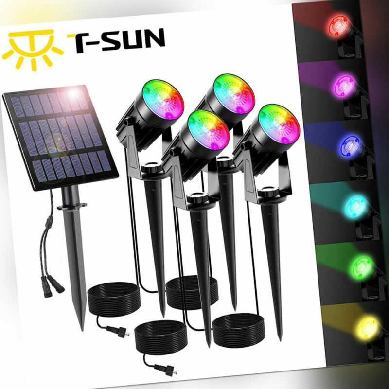 4er LED Solar Strahler Solar-Leuchte Solarspot Garten Leuchte Spot RGB IP65