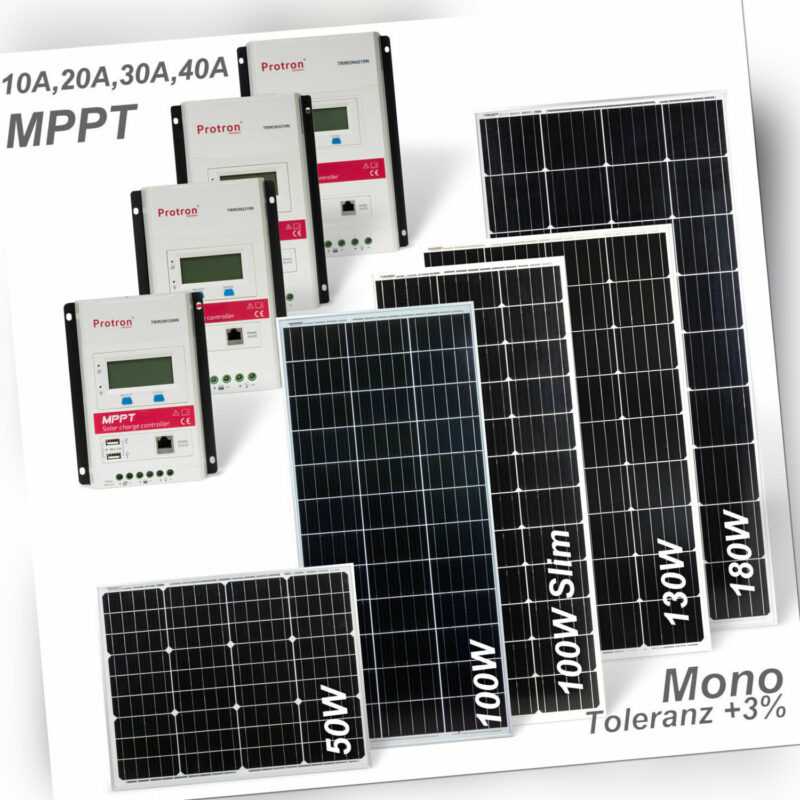 Solarmodul Solarpanel 50W 100W 130W 180W Slim Mono Kristallin 12V/24V Laderegler