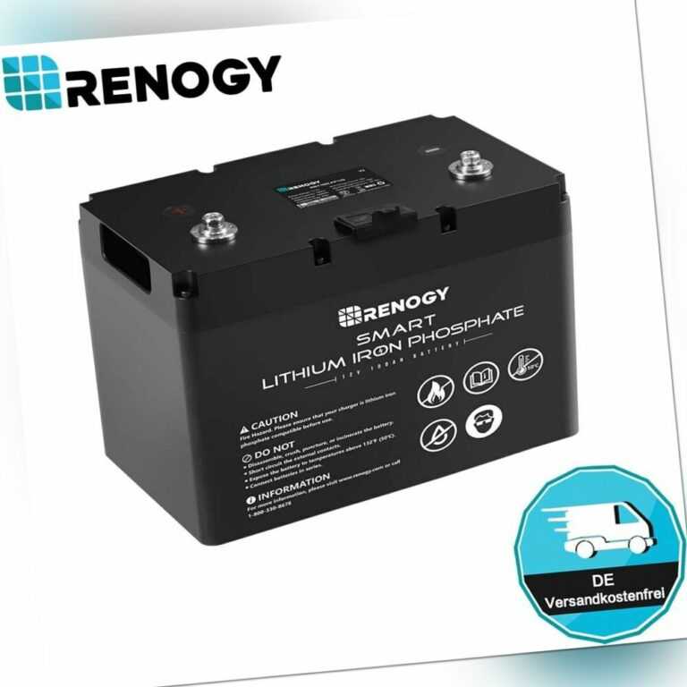 RENOGY Solarbatterie 12V 100Ah LiFePo4 Lithium Batterie Smart BMS Für Wohnwagen