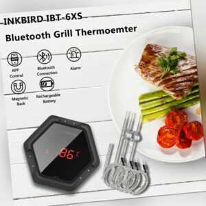 Bluetooth Grillthermometer Digital Wiederaufladbar 4 Probes Oven Beef BBQ Smoker