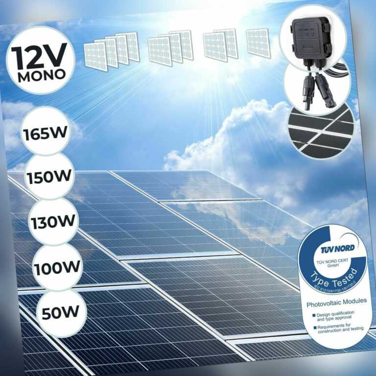 Solarpanel Solarmodul 12v 50 100 130 150 165W Mono Photovoltaik Solarzelle Set