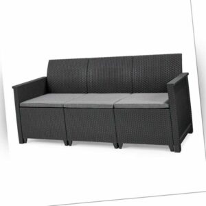 Keter Gartensofa "Emma" 3er Sofa, Poly Rattan Terrassen Garten Garnitur 3 Sitzer