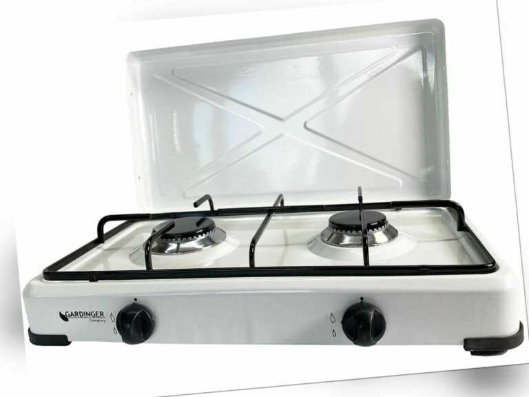 Duo Campingkocher weiß zweiflammig 30 mbar + Deckel / Gaskocher Grill GARDINGER