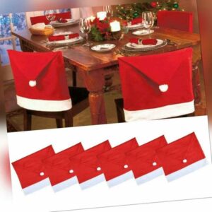 6x Weihnachten Stuhlhussen Mütze Stuhlabdeckung Stuhlbezug Nikolaus Tischdeko DE