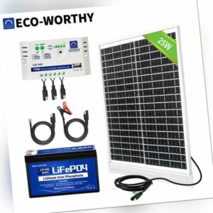 Solarmodule 10W25W Mono Solarpanel Kit 12V Ladegerät 8Ah Lithium LiFePO4 RV Boot