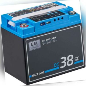ECTIVE Deep Cycle Gel Solar Batterie 12V 38Ah mit PWM Laderegler USB und Display
