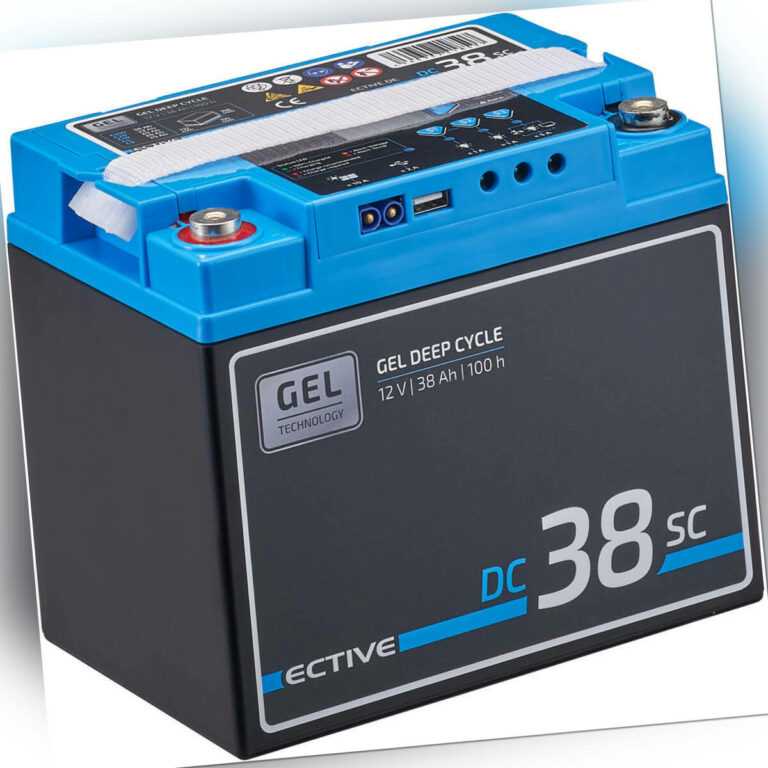 ECTIVE Deep Cycle Gel Solar Batterie 12V 38Ah mit PWM Laderegler USB und Display