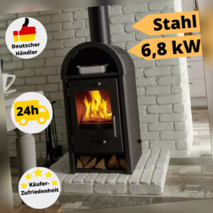 Kaminofen Dauerbrand 6,8 kW Dauerbrandofen Holzofen Holz Kamin Modern Stahl