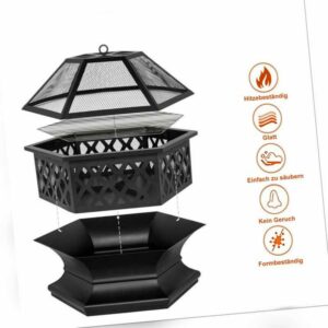 Merax 3 in 1 Feuerschale Feuerstelle Grill BBQ Feuerkorb Funkenschutz Garten