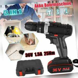 36V Akku Bohrmaschine Akkuschrauber Set Bohrschrauber Mit 2 Akkus+Ladegerät