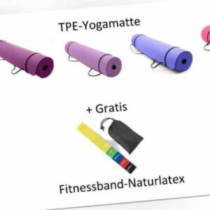 TPE Yogamatte + Fitnessband Fitness Gymnastik Pilates Matte mit Gurt Sportmatte