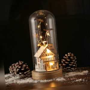 LED Deko in Glaskuppel beleuchtet Weihnachtsmann Weihnachtsdeko H: 20cm natur