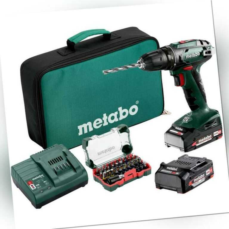 Metabo Akku Bohrschrauber BS 18 V Set inkl. Bit Box 32 tlg 2x2,0 Ah Akkus Tasche