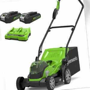 48V Akku Rasenmäher 36cm Greenworks G24X2LM36K2x mit 2x2Ah Batterie & Ladegerät
