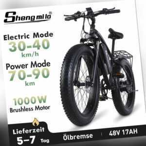 E Mountainbike 1000W Elektrofahrrad 26 Zoll Ebike 48V Fat Bike 7G shimano 816WH
