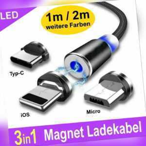 Ladekabel für Samsung Handy USB C Typ-C Micro iPhone Huawei Xiaomi Magnet LED