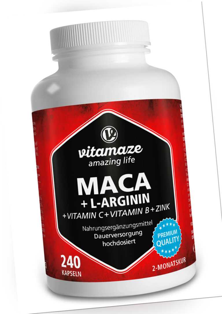 (106,44€/kg) Maca Kapseln hochdosiert + L-Arginin + Vitamine + Zink 240 Kapsel
