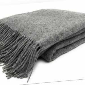 Wolldecke Plaid 140 x 200 cm 100% Neuseeland Wolle, Grau Melange