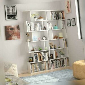 Bücherregal Standregal Raumteiler mit 6 Ebene Büroregal Regalsystem weiß/schwarz