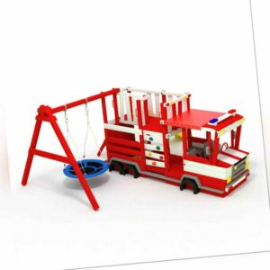 BIBEX® Spielturm, Klettergerüst, Feuerwehrauto, Schaukel, Rutsche, Nestschaukel