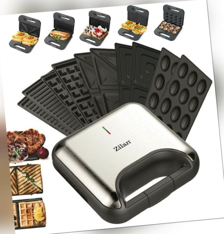 Sandwichmaker 5in1 Waffeleisen Kontaktgrill Nussbäcker Panini Elektrogrill