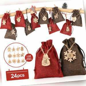 24 stück Adventskalender zum Befüllen Weihnachtskalender Weihnachten Säckchen