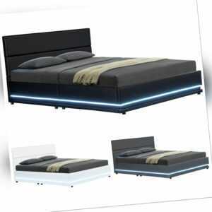 Polsterbett LED Doppelbett Bett Bettgestell Lattenrost Kunstlederbett Juskys®