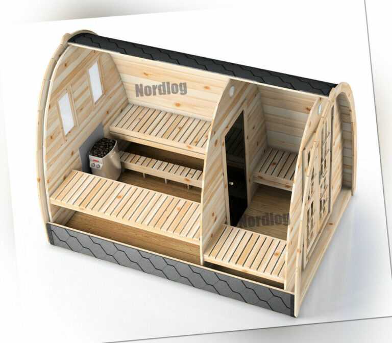 NordLog Sauna Pod 2,4 x 3,0m Gartensauna Saunahaus Saunahütte Außensauna Sauna