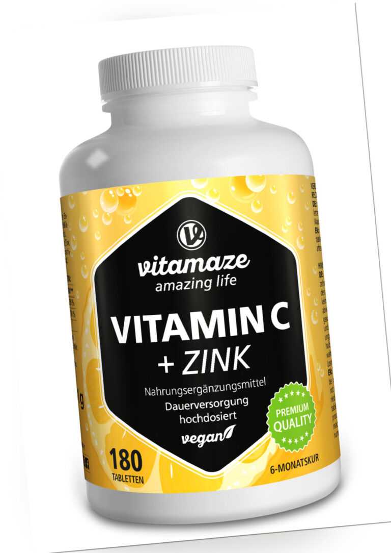 (84,18€/kg) Vitamin C hochdosiert 1000 mg Tabletten + Hagebutte + Zink vegan