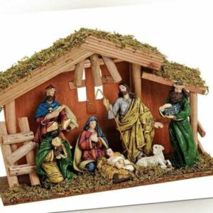 Kleine Komplettkrippe Stall + Figuren Weihnachtskrippe Weihnachtsdeko Deko 30 cm
