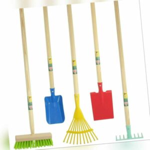 Kinder Gartengeräte Set 5-teilig: Schaufel, Spaten, Besen, Fächerbesen, Rechen