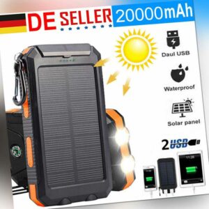 DHL Solar Powerbank 20000mAh Wasserdicht Solar Ladegerät mit Dual USB Orange DE