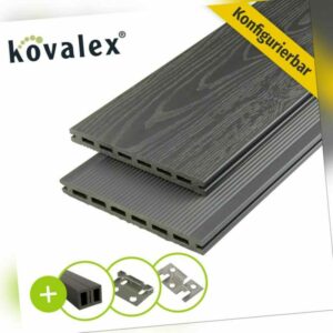 Kovalex WPC Terrassendielen Komplettset Grau Braun Komplettbausatz Diele Holz