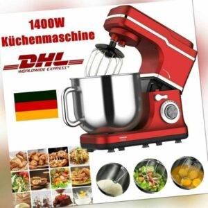 1400W 7L Küchenmaschine mit Edelstahlschüssel Knetmaschine Teigmaschine Mixer DE