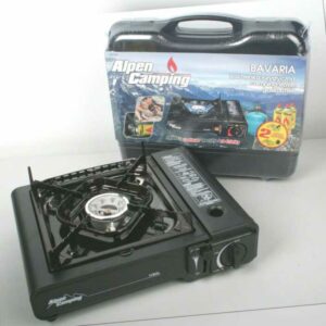Alpen Camping Gaskocher Campingkocher Kocher im Koffer 2,2 kW m. Piezo Schwarz