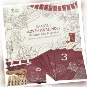 Saatgut Adventskalender 2022 mit 24 Sorten Gemüse, Kräutersamen und Obst Samen