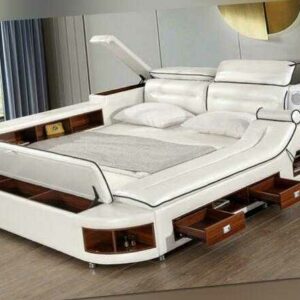 Luxus Bett Bett Leder Betten 180x200 Multifunktion Schlafzimmer Liege Regale Neu