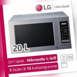 LG Mikrowelle Grill 20 Liter Digital Display Silber 700 W Edelstahl I-Wave NEU